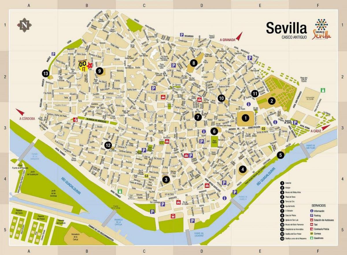 peta gratis, peta jalan dari Seville, spanyol