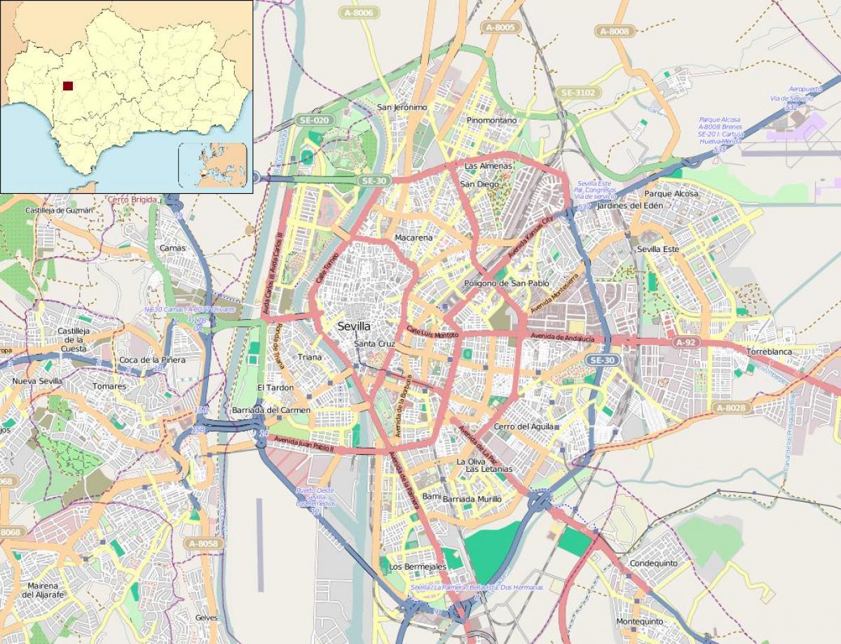 peta dari Seville, spanyol lingkungan