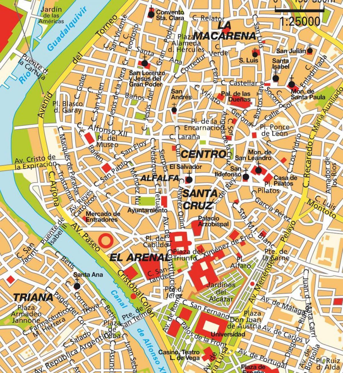 peta dari Seville, spanyol city centre