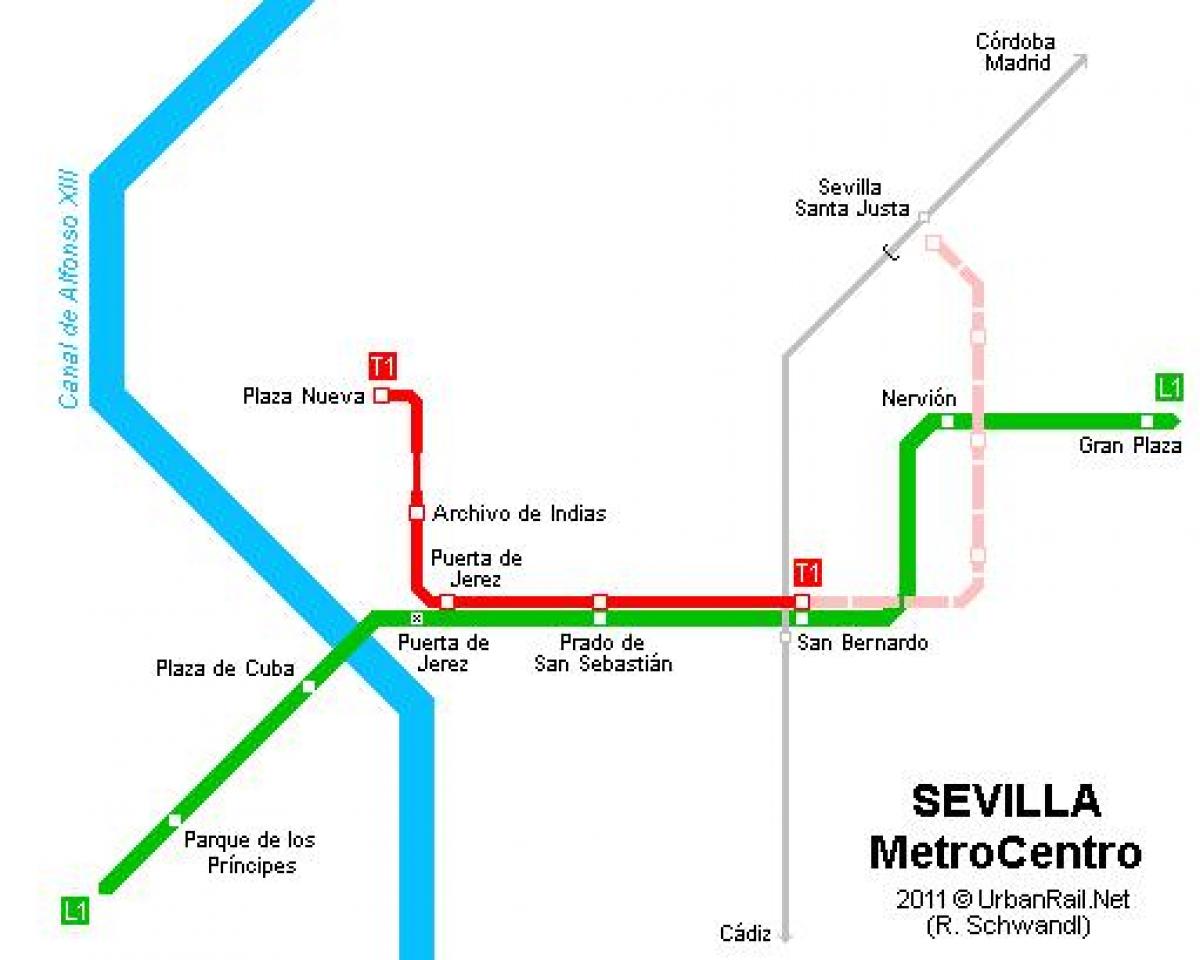 peta dari Seville trem